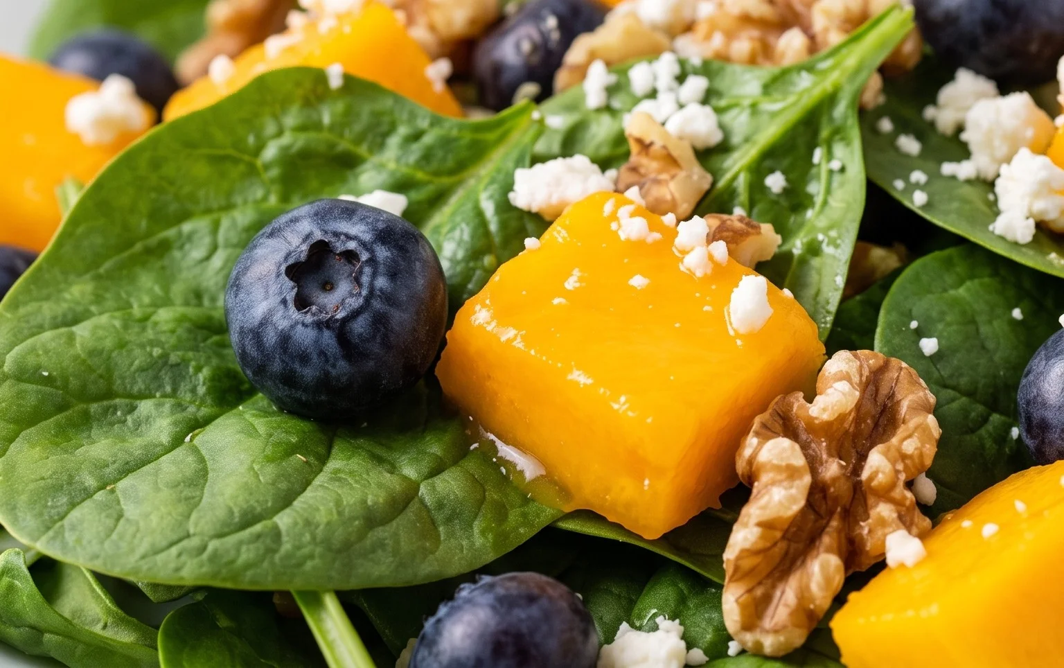 Mango Salad with Spinach and Blueberries
